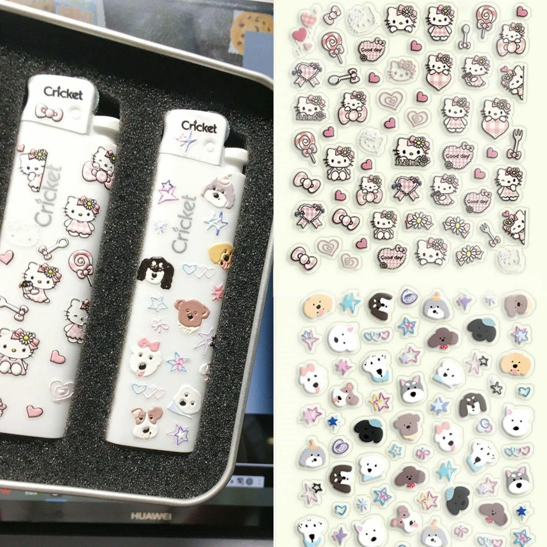 草蜢爆款diy打火机贴纸可爱HelloKitty背胶萌宠猫咪小狗平板ccd贴