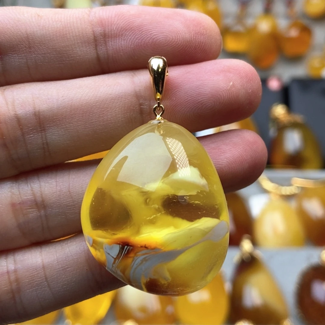 琥珀银S925镀金镶嵌颈饰