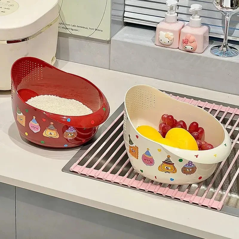 2026新款多巴胺沥水淘米神器洗米洗菜家用厨房水果篮多功能菜篮zw