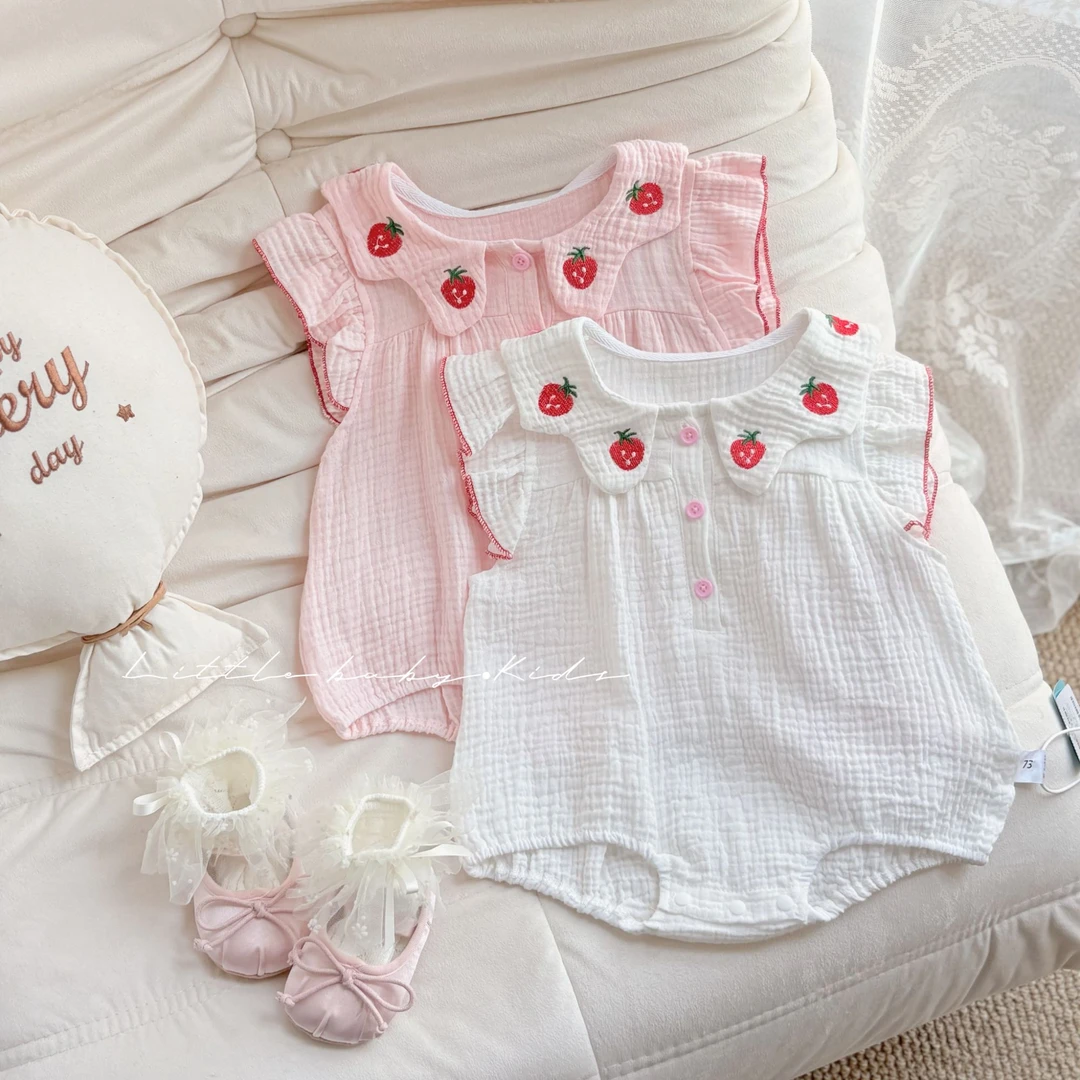 婴儿夏季衣服2025新款女宝宝洋气甜美国风纱布包屁衣公主三角哈衣