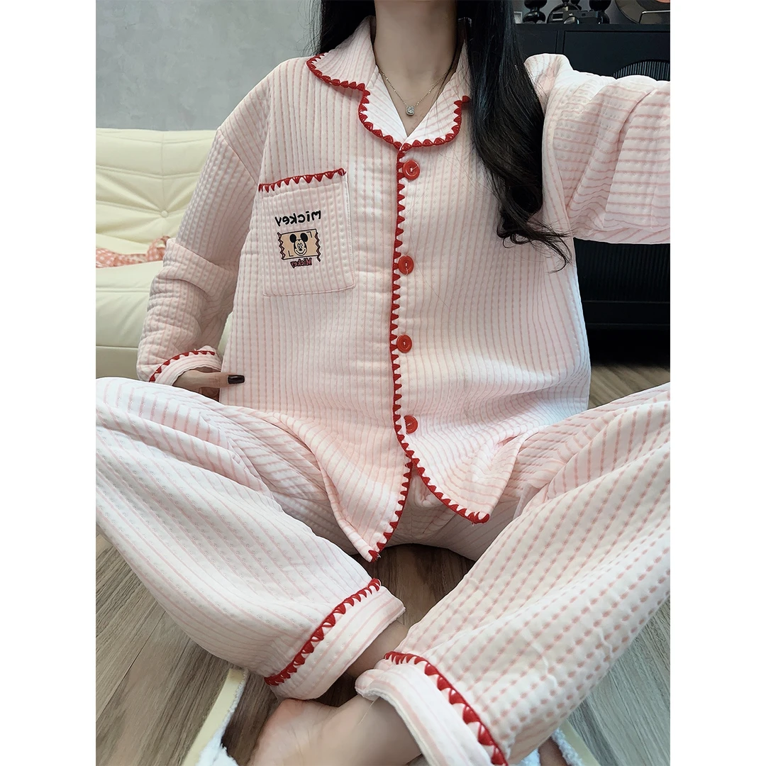 【空气棉】粉色睡衣女秋冬可爱卡通夹层开衫保暖新款少女家居服套装