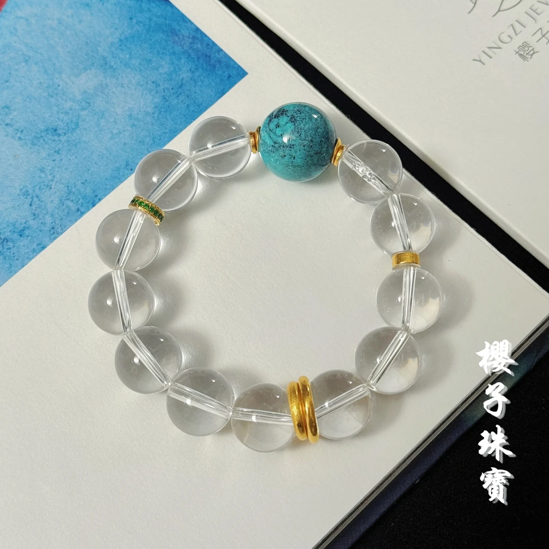 樱子 | 苏榕 18K金白水晶原矿高瓷绿松时尚百搭手串*YZBS3111