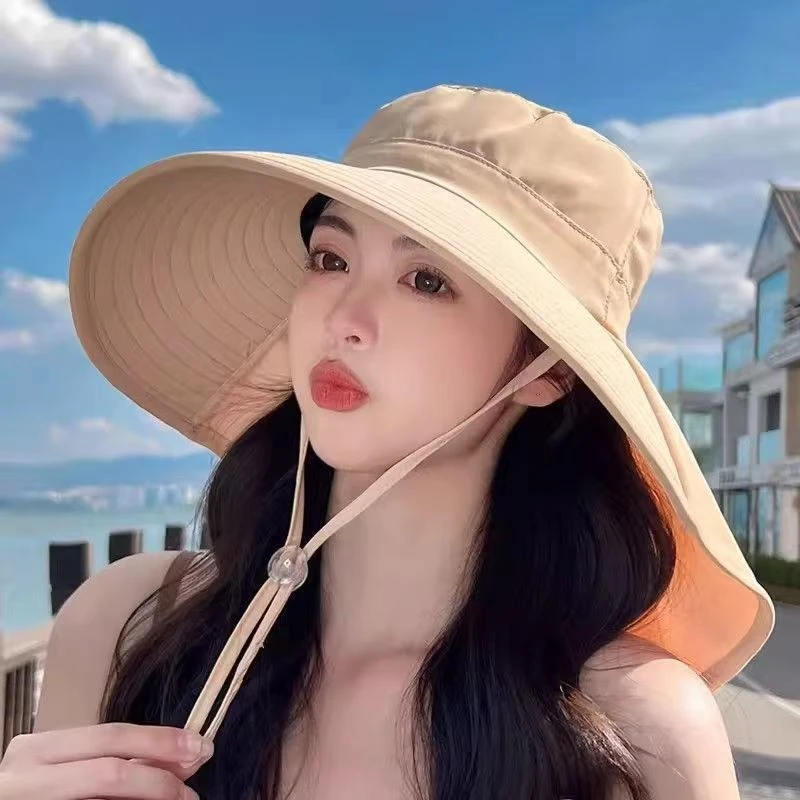 夏季女士防晒帽全方位护脸护颈可扎马尾防紫外线披风帽户外太阳帽