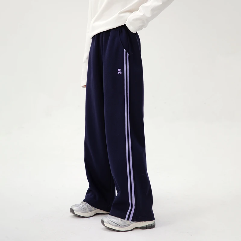 初中生2025秋季新款韩系休闲撞色织带直筒运动裤C25CY2113W