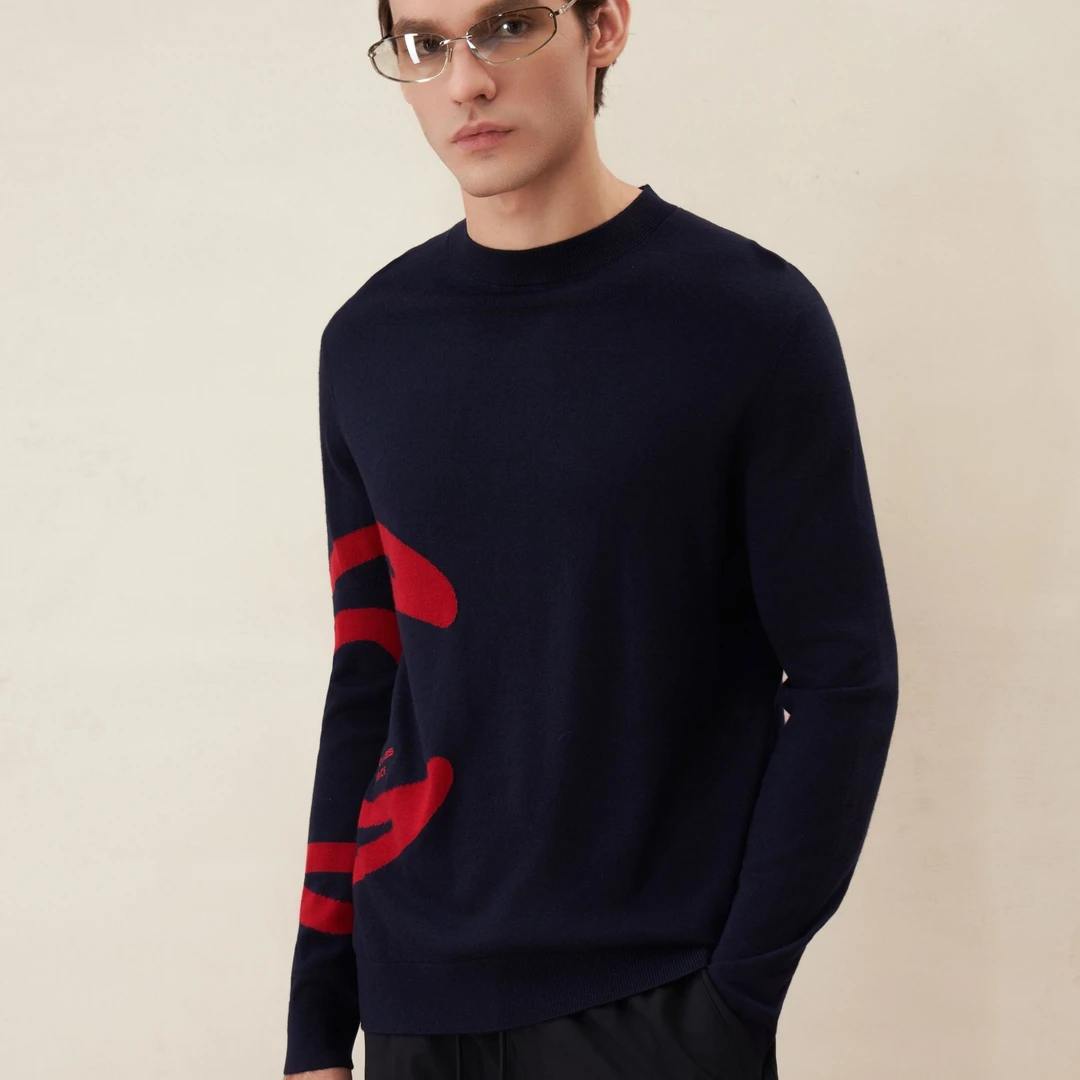 Cavalli Class 圆领套头休闲男士毛衣羊毛衫秋冬黑色CFC236-01新