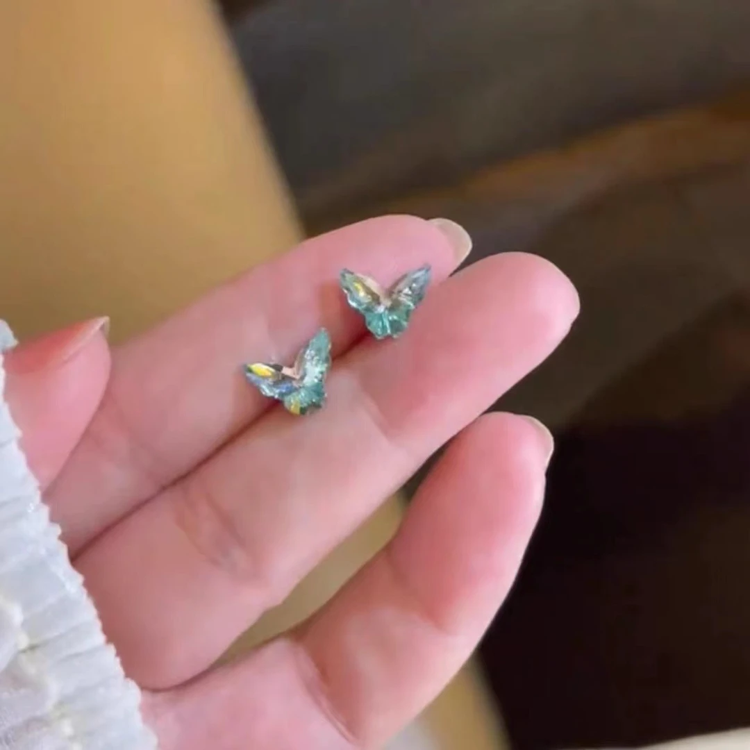 合金耳饰 超闪冰川蓝色蝴蝶2025新款爆款耳环夏小众时尚百搭耳饰