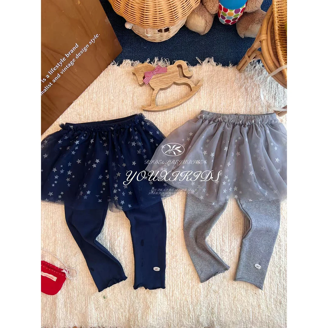 现飞飞家·夜繁星25新秋款女童星星纱裙拼接休闲百搭打底裤 FF2895