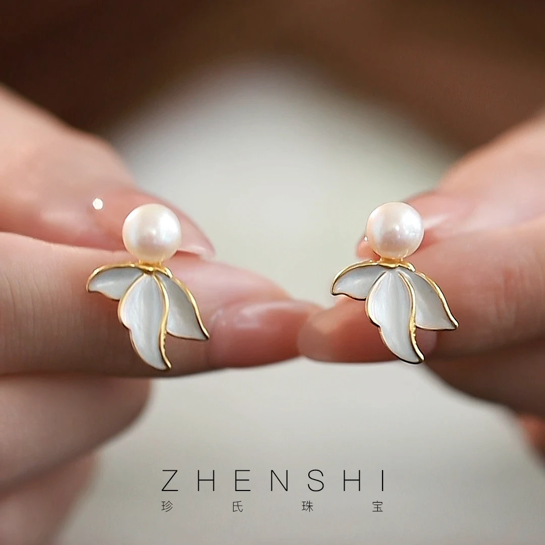 珍氏珠宝天然淡水珍珠耳钉女款 飘逸鱼尾时尚轻奢耳环耳饰（娵隅）