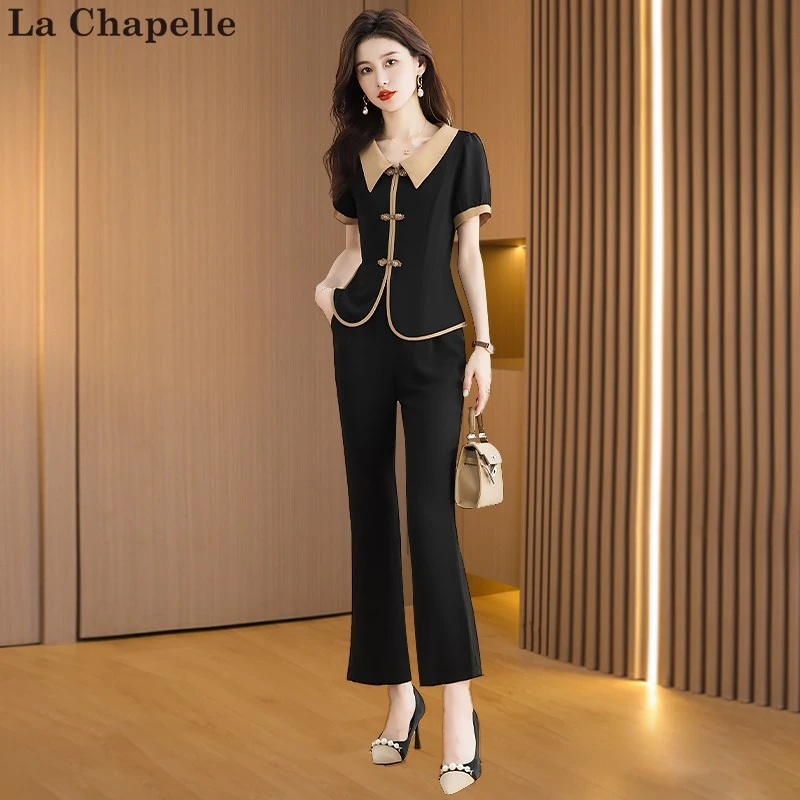 拉夏贝尔国风职业套装2025新款女夏休闲时尚洋气阔太太品牌两件套