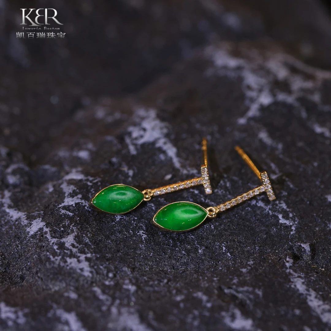 原创设计款日落之风18K镶天然A货翡翠耳饰 多样性发 KBR0429004