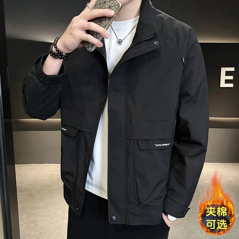 2025秋冬新款男士户外立领防风外套二棉保暖工装夹克宽松型棉服男
