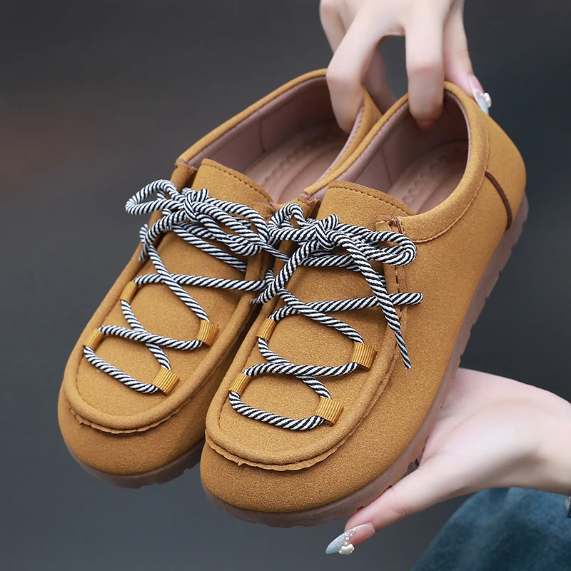 秋季新款时尚袋鼠鞋妈妈鞋软底舒适一脚蹬休闲鞋单鞋透气防滑女鞋