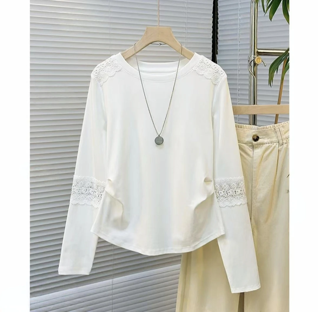 长袖镂空修身型拼接蕾丝打底衫中国风公主风常规款
