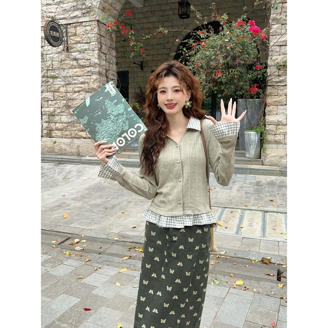 温敏er【目光捕捉器】春季新款假两件长袖百搭打底上衣MW2023181