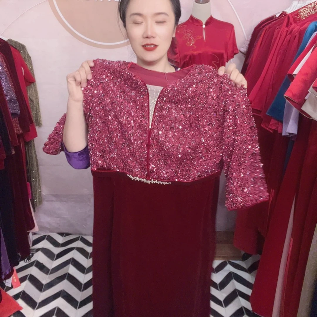 宿***型套头5xl码旗袍连衣裙礼服修身
