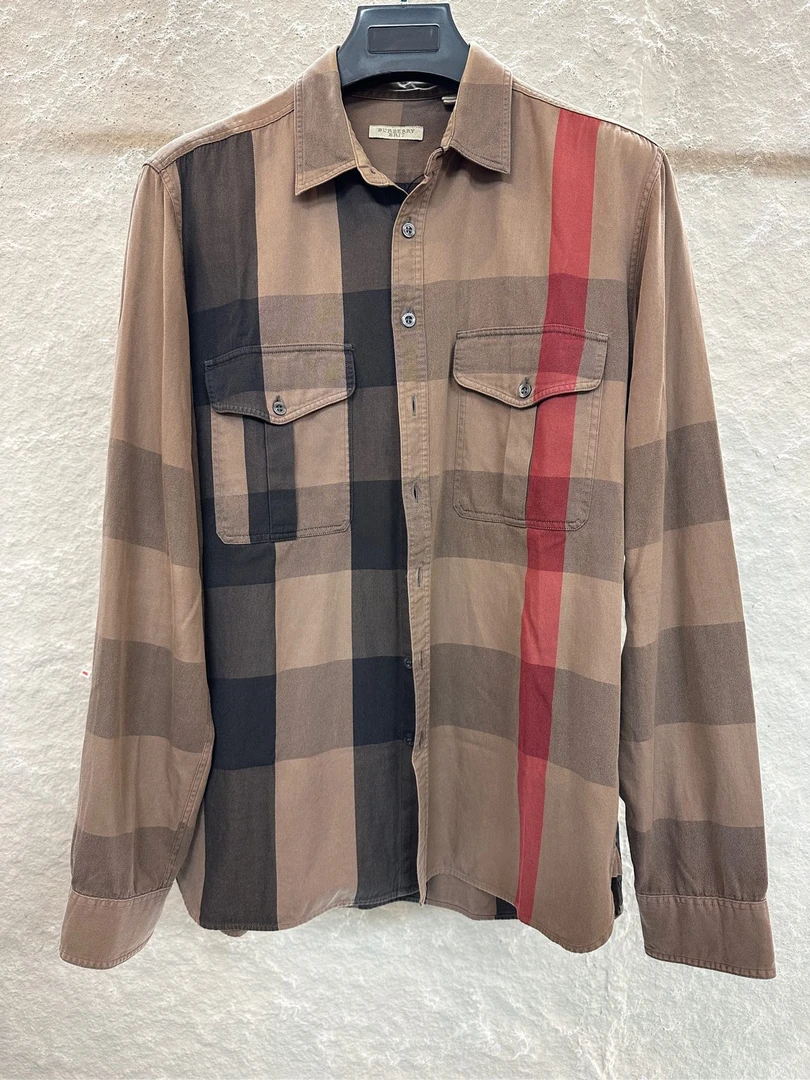 99新 BURBERRY/博柏利 格纹棉质长袖衬衫 L码