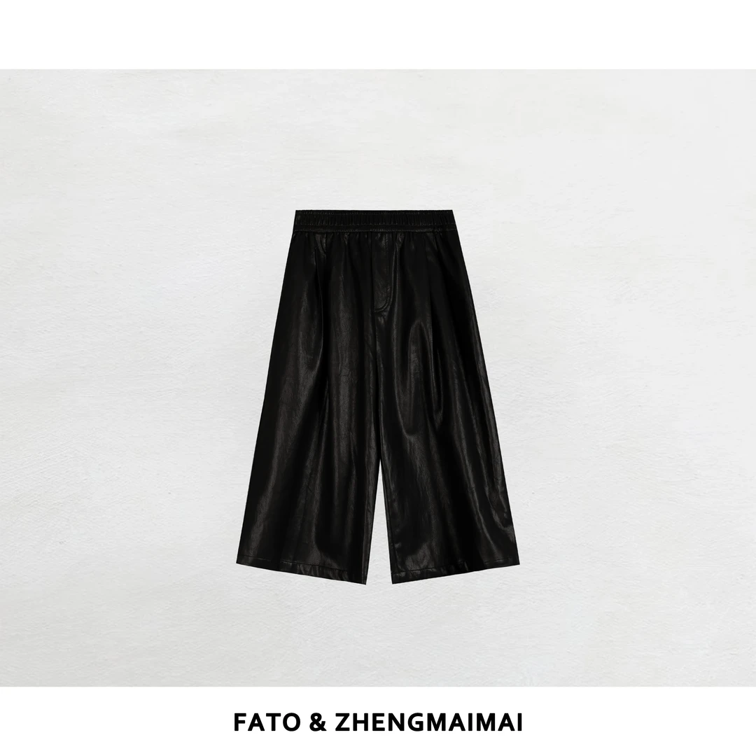 郑买买 酷感七分裤 秋冬款显瘦洋气百搭高级分割皮裤 QDD51013K1