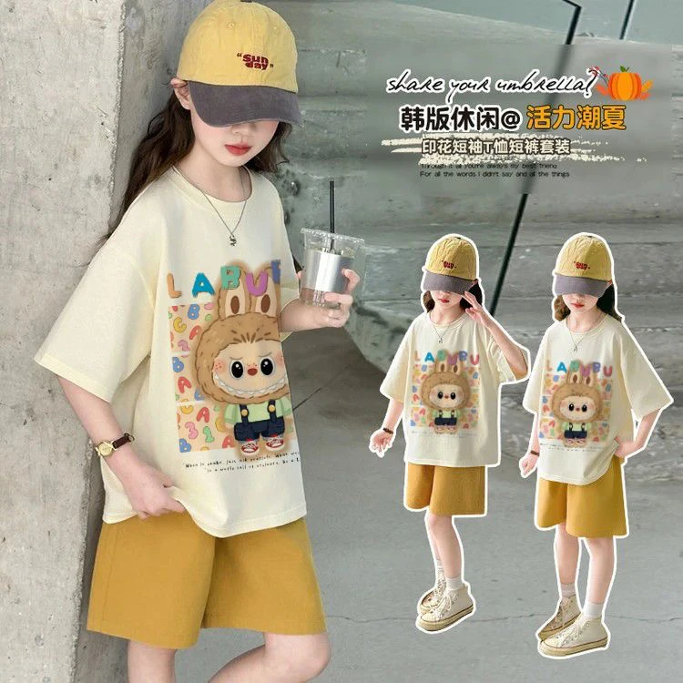 【拉布布短袖套装】女童中大童新款薄款t恤上衣ins潮酷宽松韩版