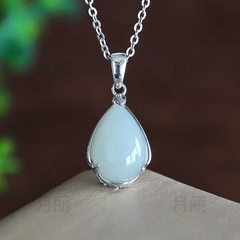 高级不撞款！新品和田白玉水滴吊坠925银简约百搭项链女轻奢附礼盒
