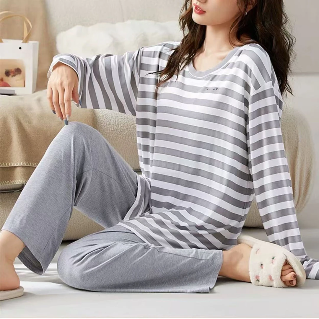 9494号3260#春新款圆领一体内里条纹家居套装（预）