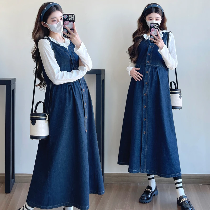 「圈圈优选」2025春季复古水洗软牛仔连衣裙显瘦减龄孕妇春装洋气女