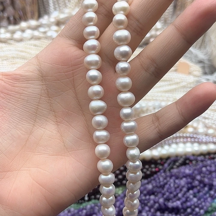 未镶嵌玛瑙/玉髓珠宝半成品一条8mm左右椭圆珍珠有生长纹