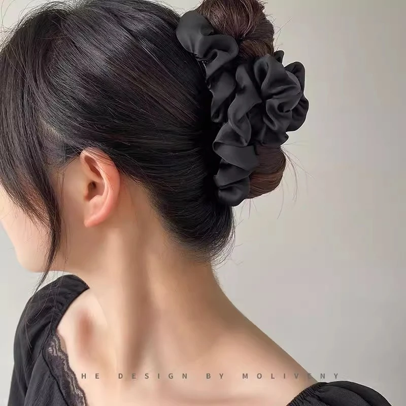 时尚布艺褶皱鲨鱼夹发卡超大号抓夹女夹子头饰后脑勺盘发气质发夹