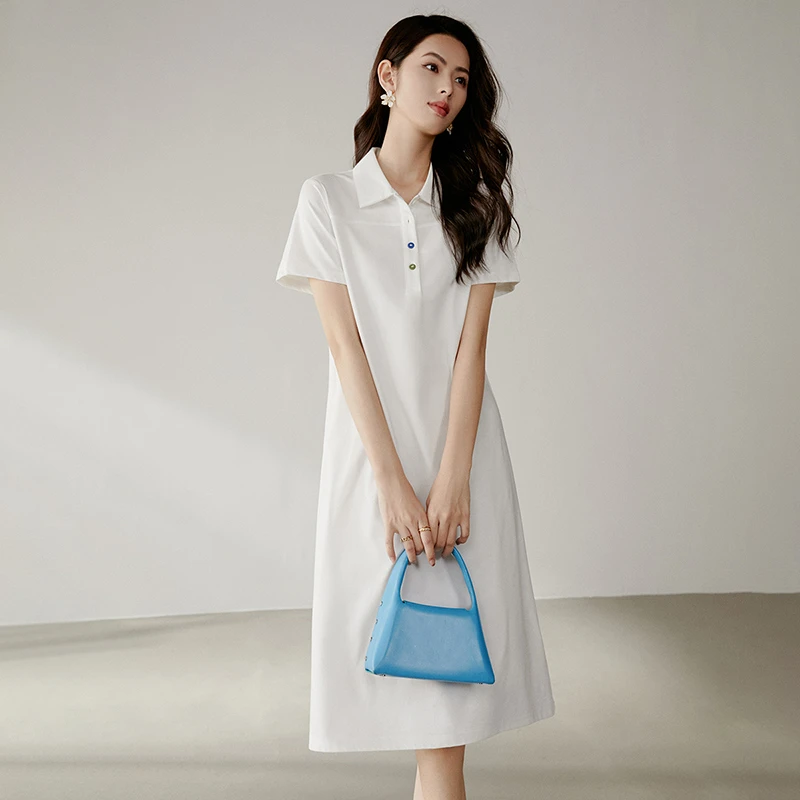 【断码清仓】2025夏裙子运动风翻领棉质连衣裙25010805