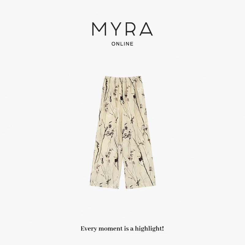 MYRA“墨染”植物染色压褶印花直筒休闲裤XM02578