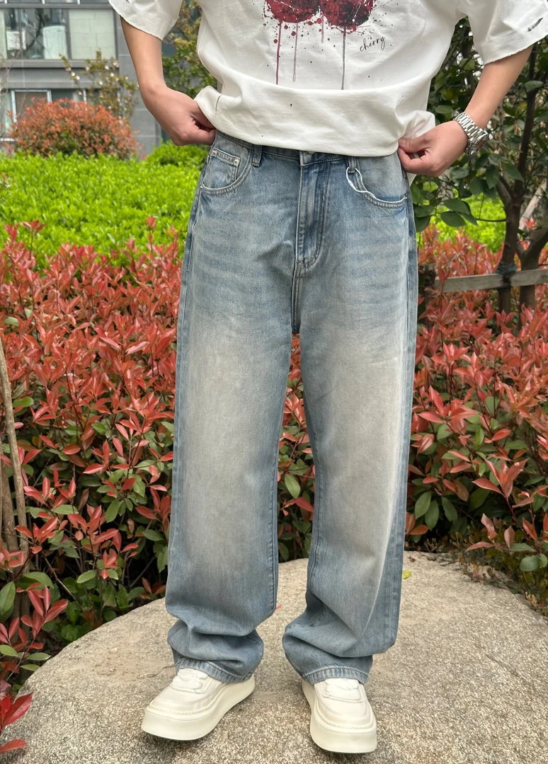 ARUI“男士复古蓝做旧直筒'莱赛尔天丝棉”百搭休闲牛仔裤