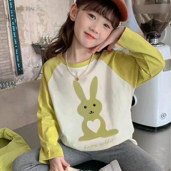 37029女童t恤2025春装新款儿童长袖上衣中大童洋气女孩打底衫夏