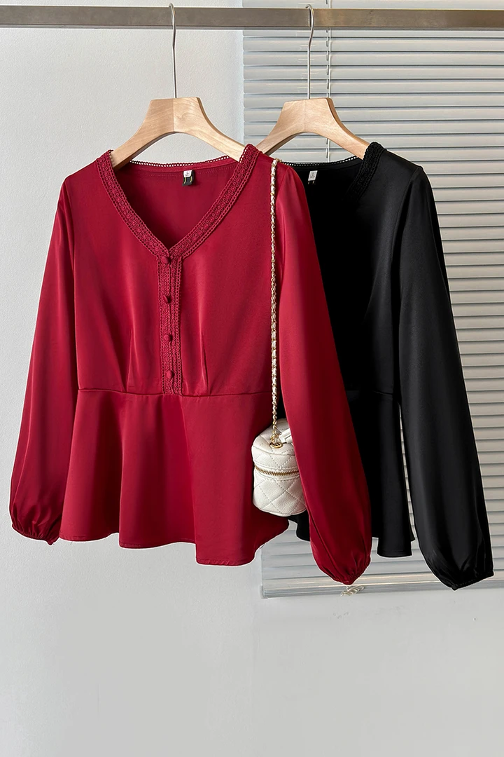 Q11325大码女装2025春季新款时尚V领减龄衬衣收腰显瘦百搭衬衫女