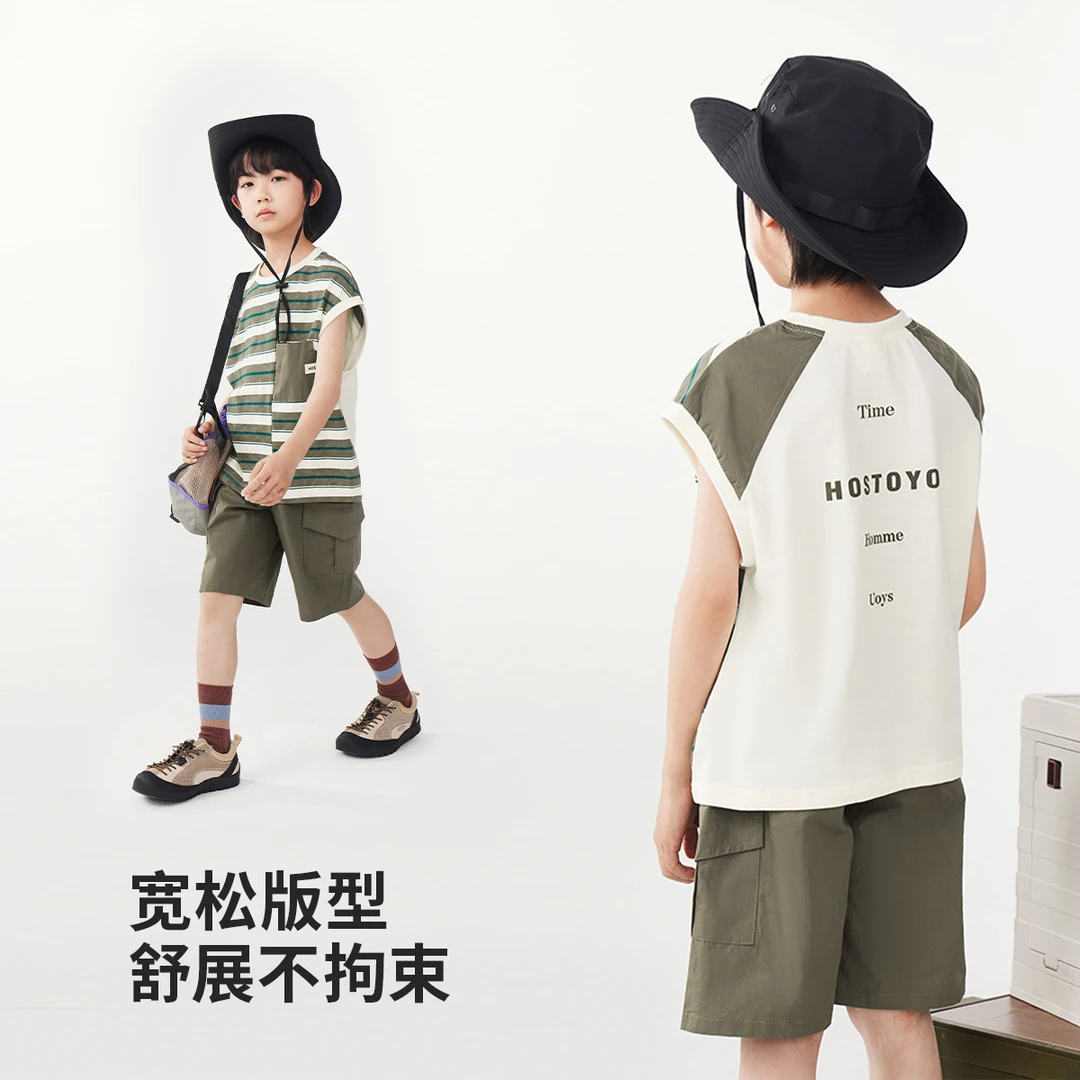 【皇室童缘】2025夏季新款条纹短袖T恤中大童夏装两件套17230580014