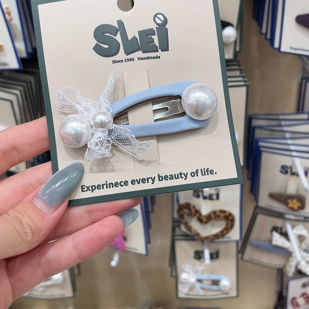 布艺非金属蓝色珍珠蕾丝蝴蝶结拜拜