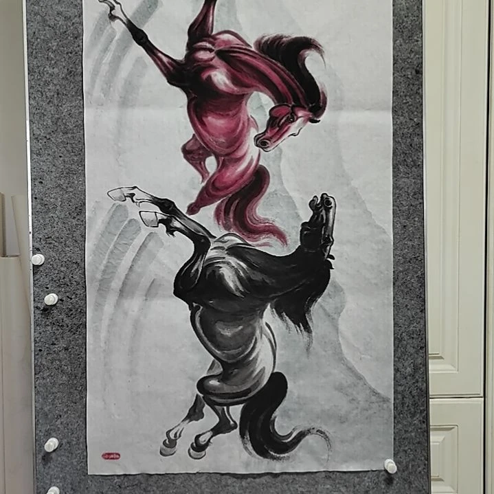 横款周士辰水墨写意骏马图