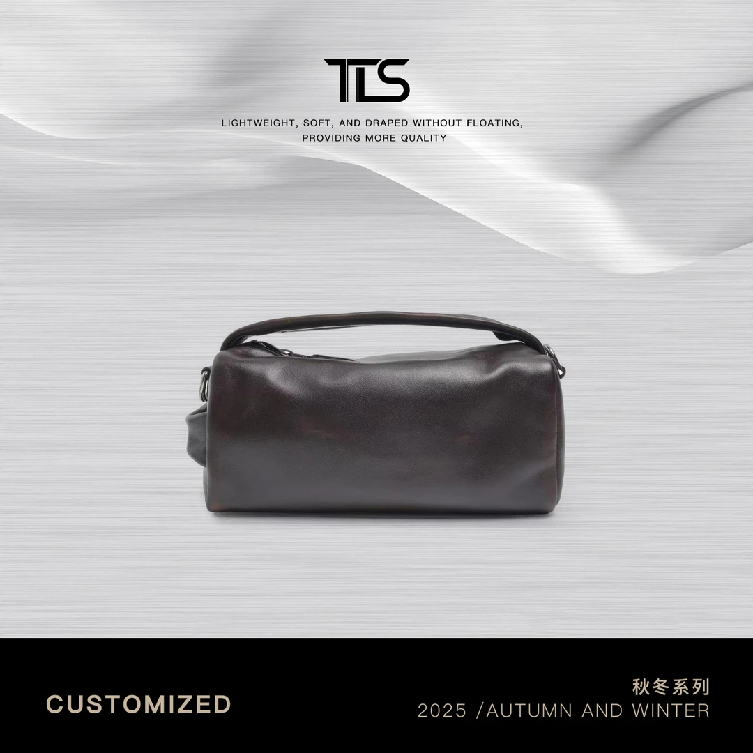 TT【圆筒包】进口油蜡羊皮轻奢复古波士顿小众枕头单肩斜跨包P5013