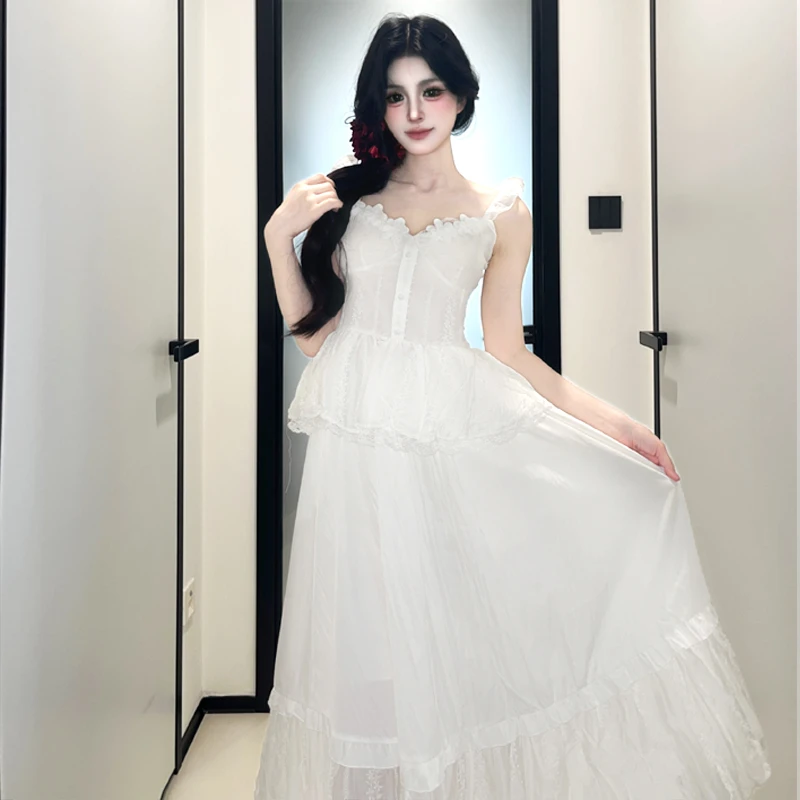 小飞袖重工抽褶刺绣上衣大摆量裙撑半裙2025夏季新品