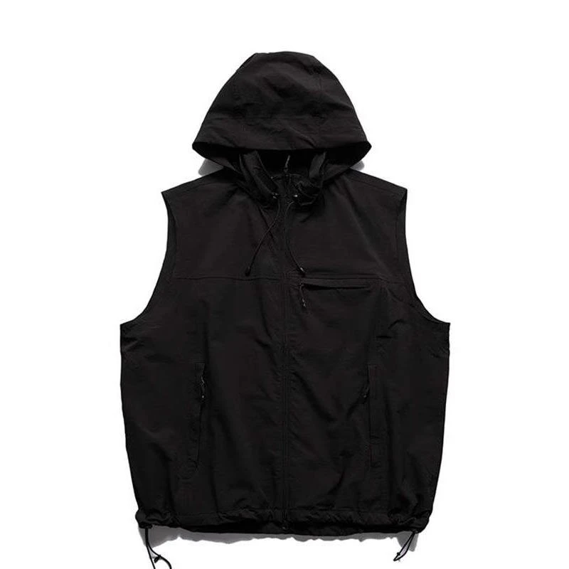 大码300斤欧货连帽工装无袖马甲夏季透气拉链设计感夹克外套男款2