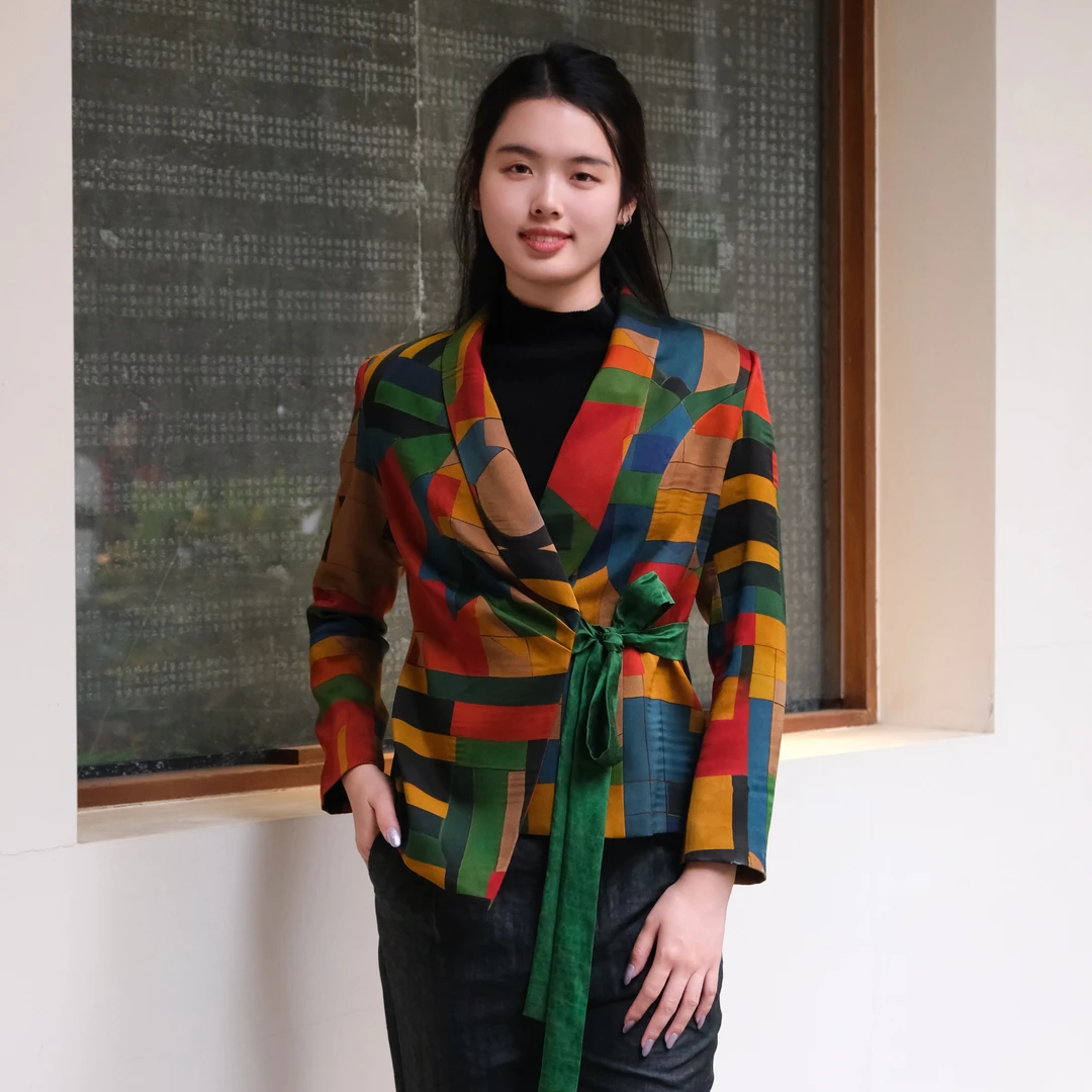 【香云故里】推窗见喜系列抽象几何小重缎绑带西装XB24-I04025