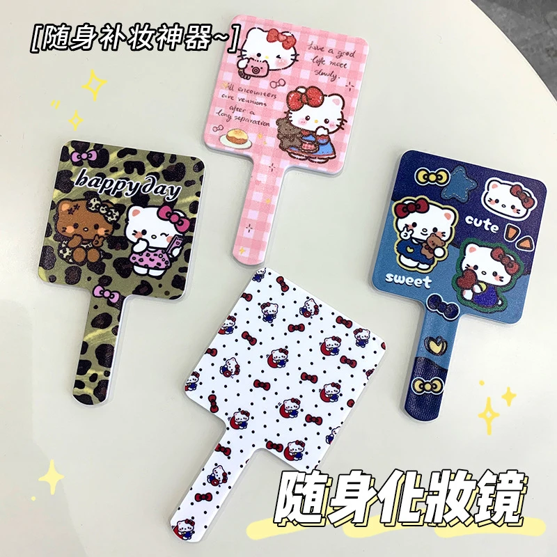 凯蒂猫镜子化妆镜女随身手持镜学生可爱高清梳妆镜心手柄小镜子