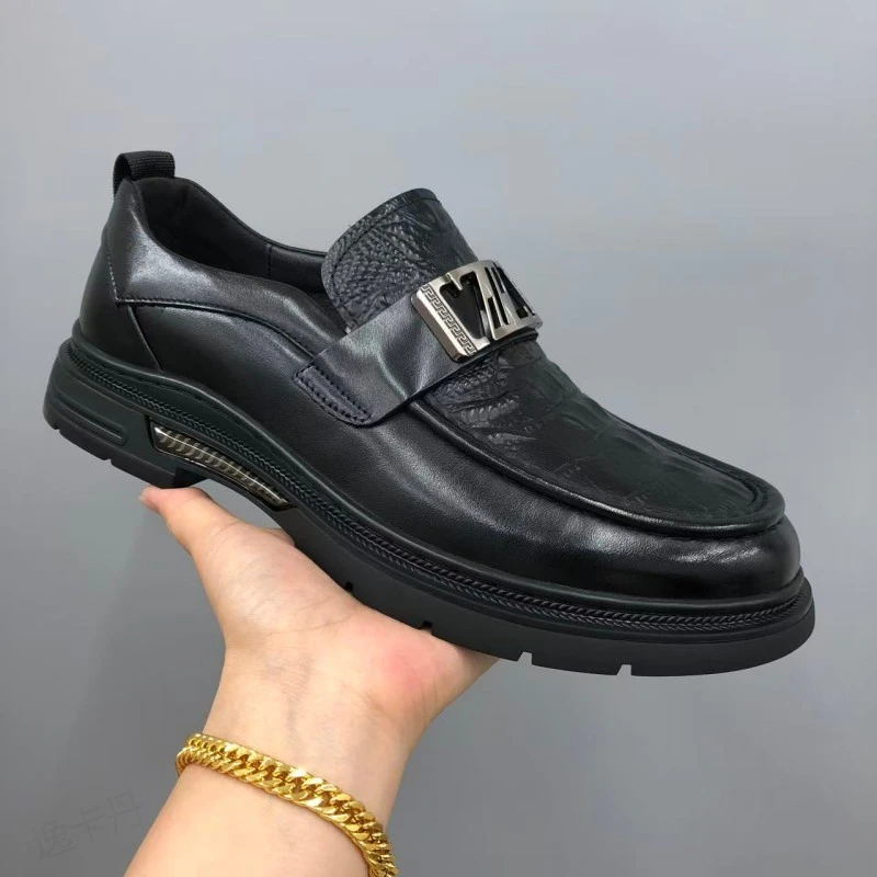 2025秋季新款真皮男鞋一脚蹬商务休闲皮鞋百搭透气软底广州男鞋子