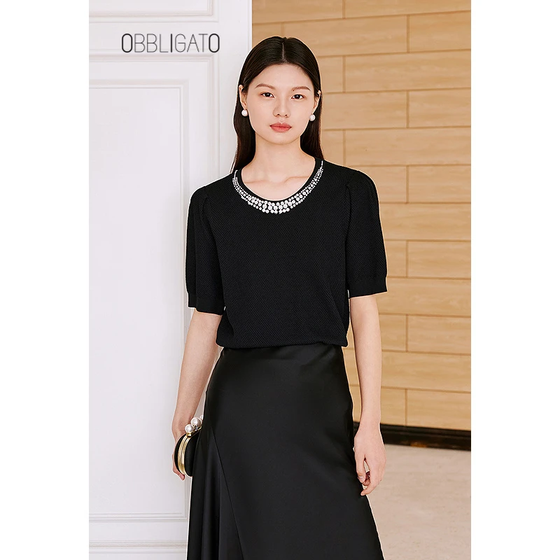 OBBLIGATO奥丽嘉朵2025夏季1C35206060/1C35250080新品钉珠针织衫