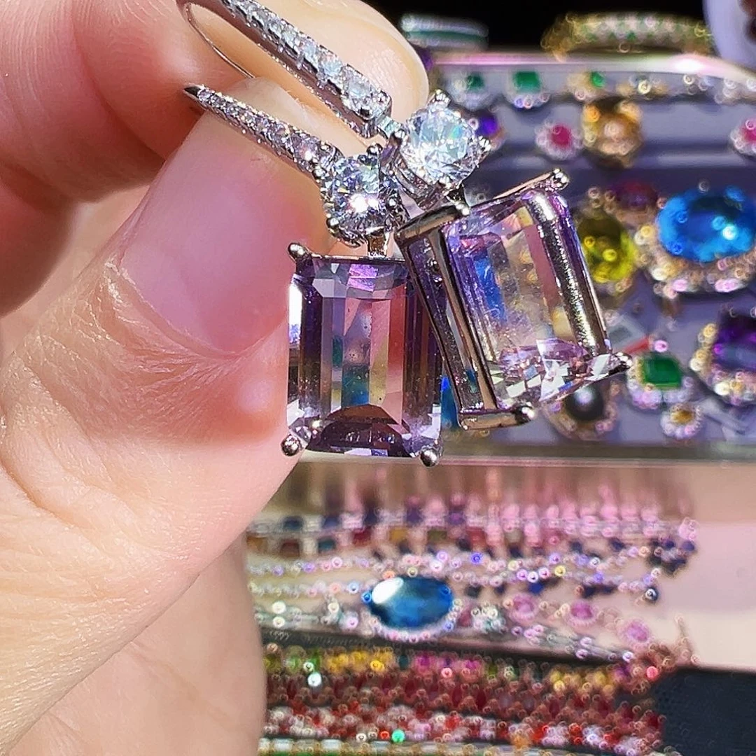 银S925镶嵌耳饰紫晶