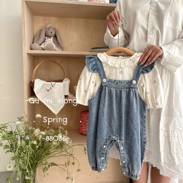 28号 谷米熊牛仔衬衣背带套装 88036 四杠三