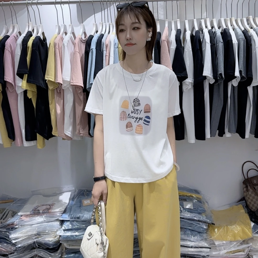 2025夏季新款帽子印花T恤女韩版宽松显瘦减龄打底衫微胖MM上衣