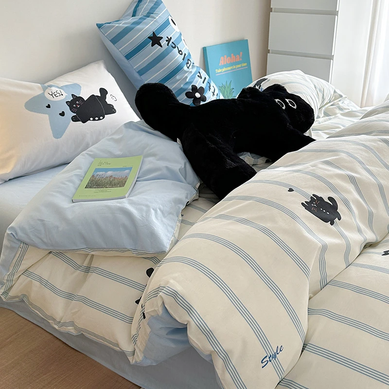 纯棉小清新床上四件套100全棉宿舍床单被套三件套床品2025新款3