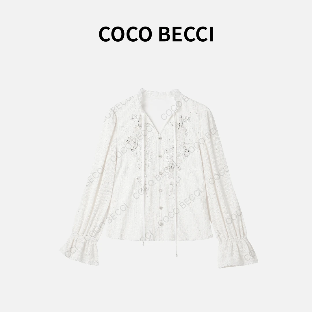 COCO BECCI【蕾丝女王】时尚蕾丝钩花上衣YT24JA11J074