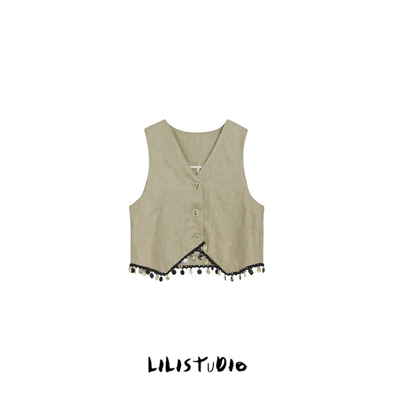 PCNY「贝壳马夹」不理理春夏新款女装高级感重工贝壳无袖马夹女