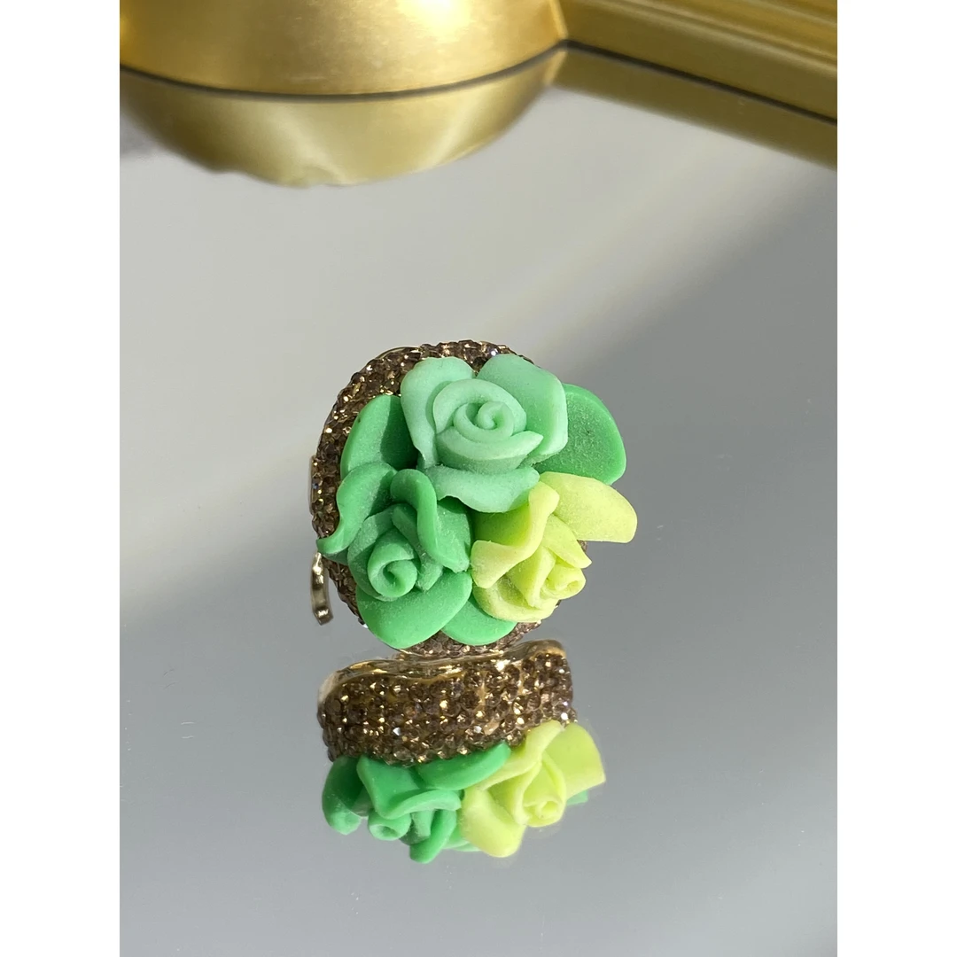 铜合金合成锆石戒指 TTSD 绿色花时尚潮流百搭款戒指 8213