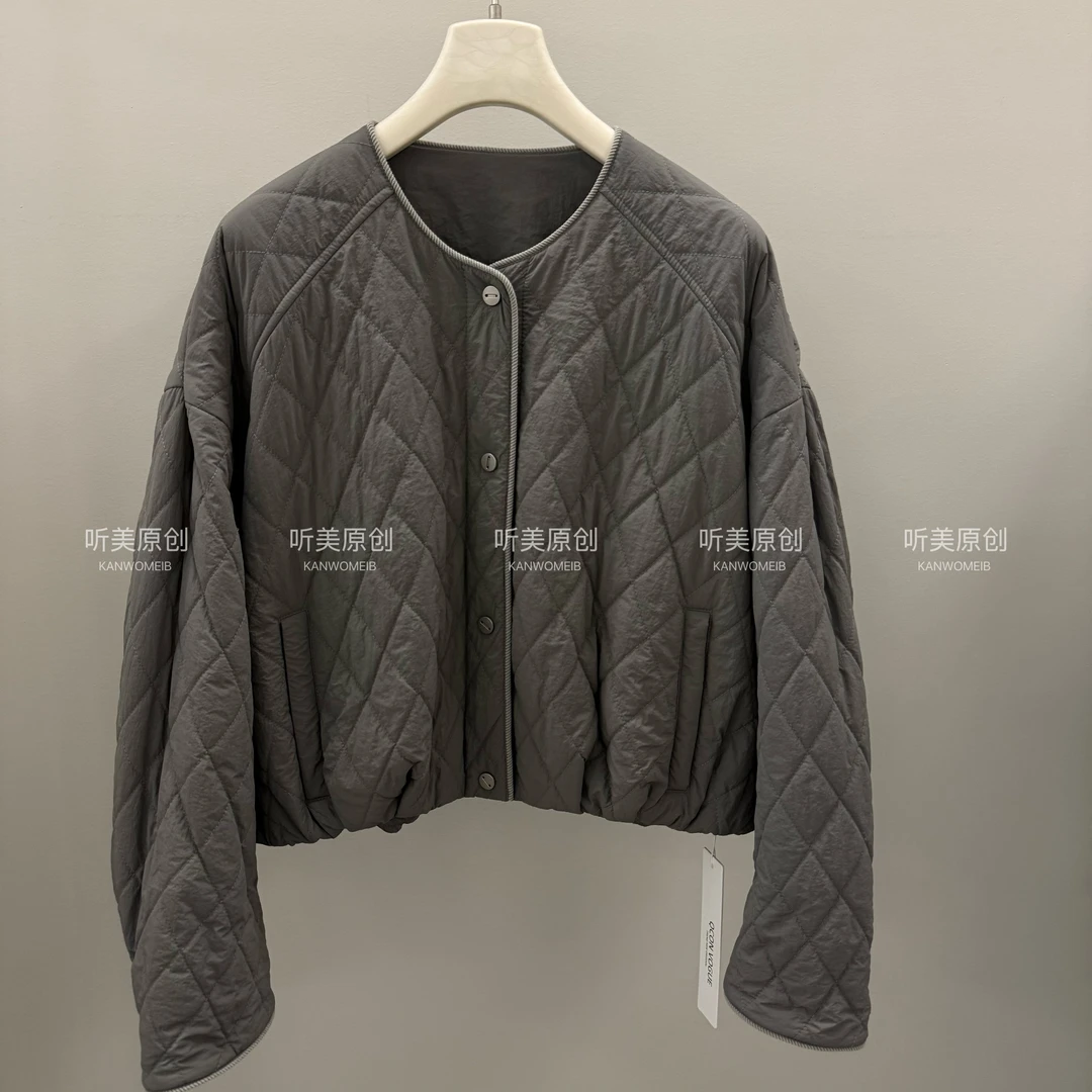 【媚儿轻奢】无领菱格绗缝棉服外套